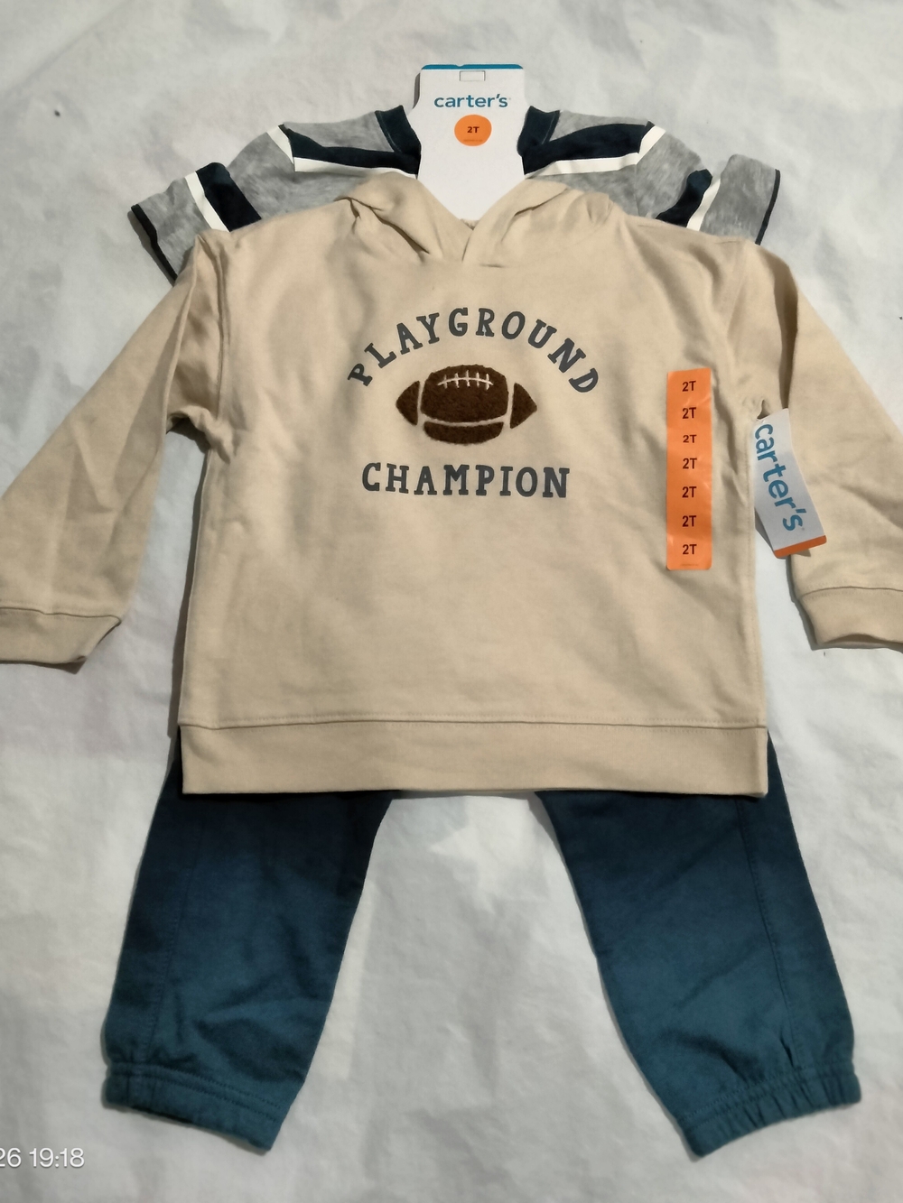 Carter's Toddler Boy 3 Piece Outfit Set 2T Playground Champion Hoodie Tee Pants